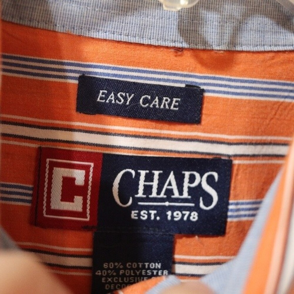 Chaps Orange Striped Button Down Collared Mens Sh… - image 5